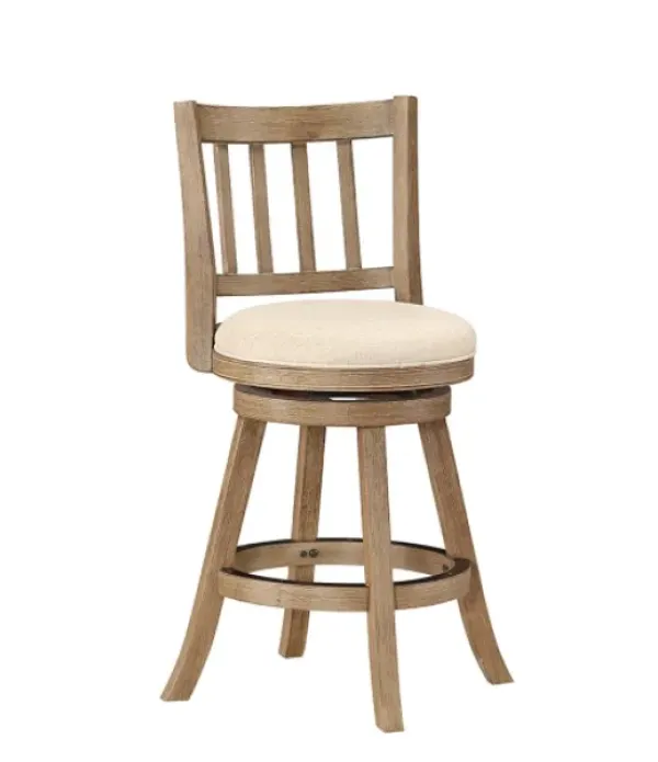 Bar Stools & Counter Height Stools-Kirkland's Home Linen Slat Back Swivel Counter Stool Ivory