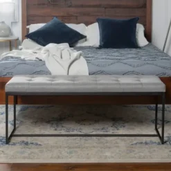 Benches & Ottomans-Kirkland's Home Linen Tufted Bench With Metal Base Gray