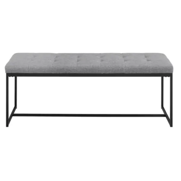 Benches & Ottomans-Kirkland's Home Linen Tufted Bench With Metal Base Gray