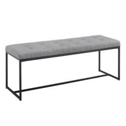 Benches & Ottomans-Kirkland's Home Linen Tufted Bench With Metal Base Gray