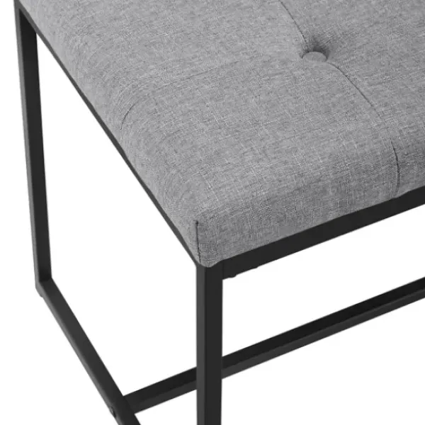 Benches & Ottomans-Kirkland's Home Linen Tufted Bench With Metal Base Gray