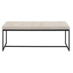 Benches & Ottomans-Kirkland's Home Linen Tufted Bench With Metal Base Tan