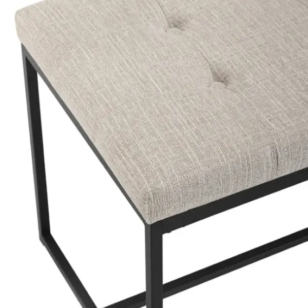 Benches & Ottomans-Kirkland's Home Linen Tufted Bench With Metal Base Tan