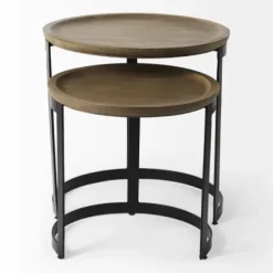 Accent & End Tables-Kirkland's Home Lipped Mango Wood Nesting Accent Tables, Set Of 2