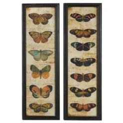 Framed Art-Kirkland's Home Literary Butterflies Framed Art Prints, Set Of 2 Brown/Yellow