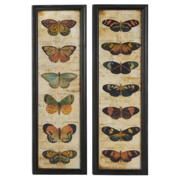 Framed Art-Kirkland's Home Literary Butterflies Framed Art Prints, Set Of 2 Brown/Yellow