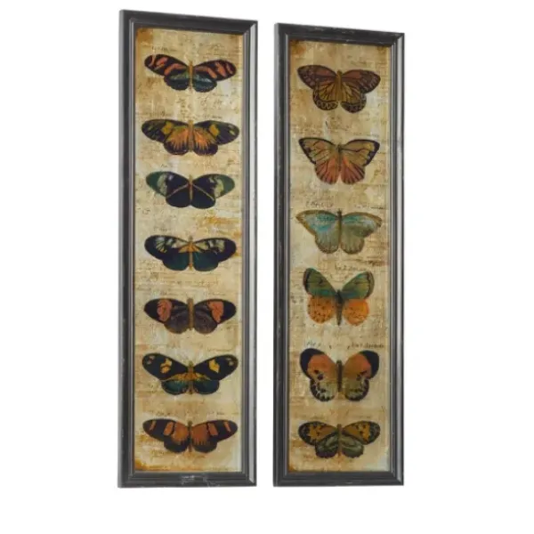 Framed Art-Kirkland's Home Literary Butterflies Framed Art Prints, Set Of 2 Brown/Yellow
