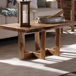 Coffee Tables-Kirkland's Home Live Edge Coffee Table With Crossed Legs, 42 In. Tan
