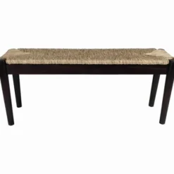 Benches & Ottomans-Kirkland's Home Lola Seagrass And Wood Bench Black