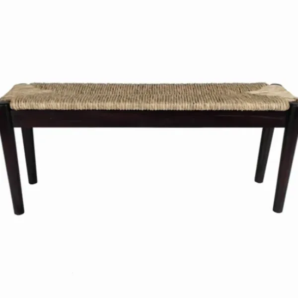 Benches & Ottomans-Kirkland's Home Lola Seagrass And Wood Bench Black
