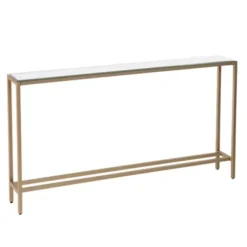 Console Tables-Kirkland's Home Long Metal Mirrored Top Console Table Gold