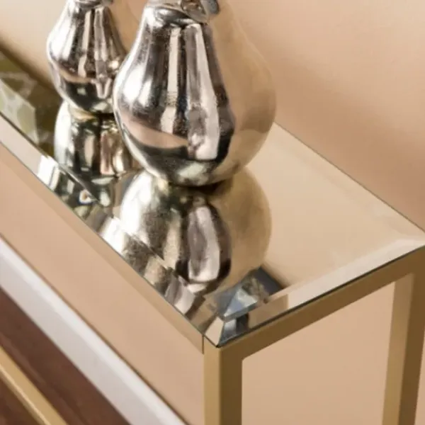 Console Tables-Kirkland's Home Long Metal Mirrored Top Console Table Gold