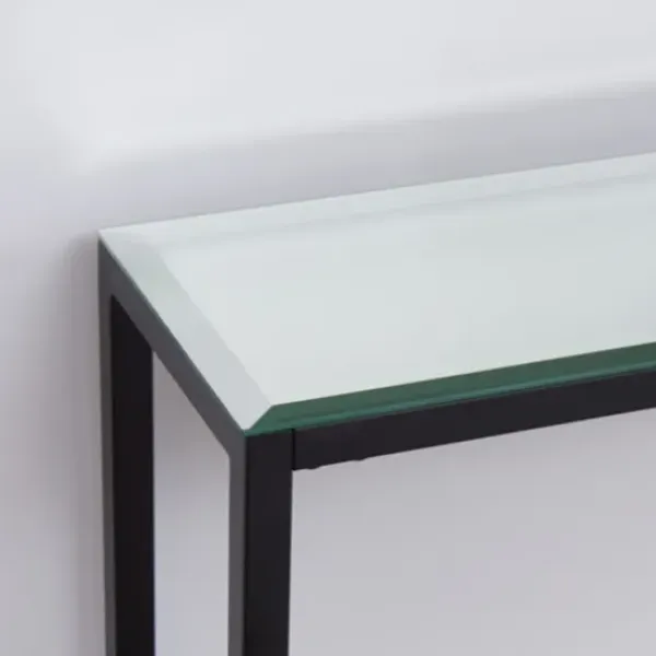 Console Tables-Kirkland's Home Long Metal Mirrored Top Console Table Black