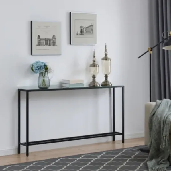 Console Tables-Kirkland's Home Long Metal Mirrored Top Console Table Black
