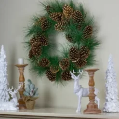 Wreaths-Kirkland's Home Long Pine Needle And Pinecone Wreath Green/Brown