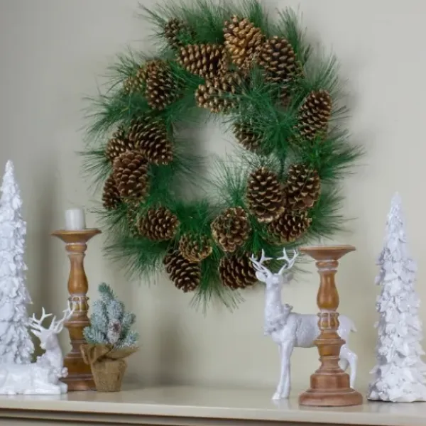 Wreaths-Kirkland's Home Long Pine Needle And Pinecone Wreath Green/Brown