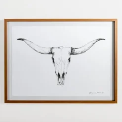 Framed Art-Kirkland's Home Longhorn Skull On Paper Framed Art Print White/Black
