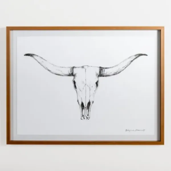 Framed Art-Kirkland's Home Longhorn Skull On Paper Framed Art Print White/Black