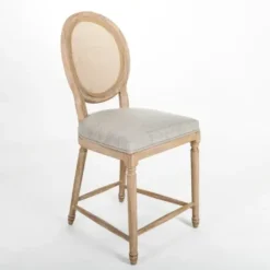 Bar Stools & Counter Height Stools-Kirkland's Home Louis Cane Upholstered Counter Stool Gray