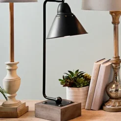 Table Lamps-Kirkland's Home Louis Matte Metal And Wood Table Lamp Black