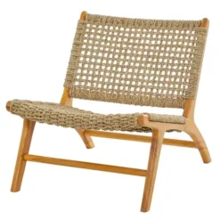 Accent Chairs-Kirkland's Home Low Slung Woven Teakwood Accent Chair Tan