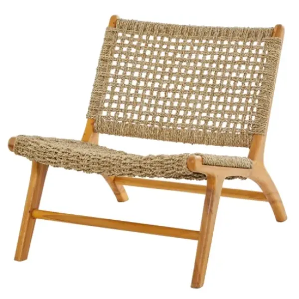 Accent Chairs-Kirkland's Home Low Slung Woven Teakwood Accent Chair Tan