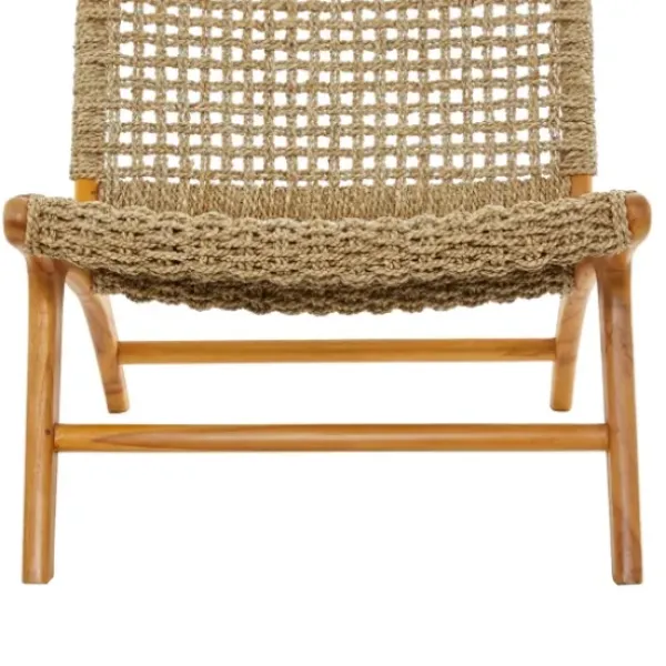 Accent Chairs-Kirkland's Home Low Slung Woven Teakwood Accent Chair Tan