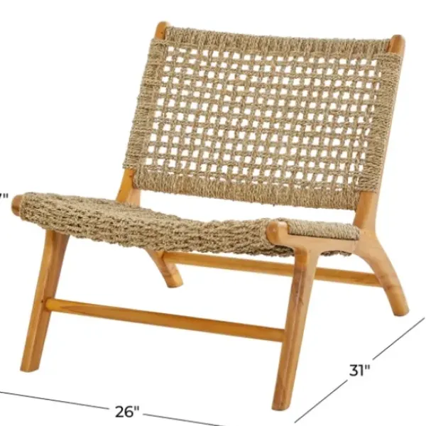 Accent Chairs-Kirkland's Home Low Slung Woven Teakwood Accent Chair Tan