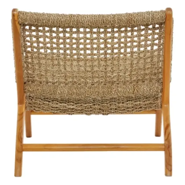 Accent Chairs-Kirkland's Home Low Slung Woven Teakwood Accent Chair Tan