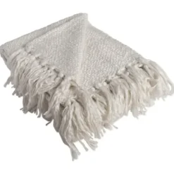 Blankets & Throws-Kirkland's Home Luxe Knit Fringed Throw Ivory
