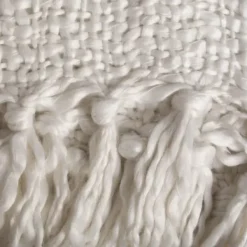 Blankets & Throws-Kirkland's Home Luxe Knit Fringed Throw Ivory
