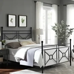 Beds & Headboards-Kirkland's Home Macgregor Metal X-Panel King Bed Black