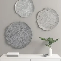 Wall Plaques-Kirkland's Home Madison Park Iron Feathers Wall Plaques, Set Of 3 Silver/Gray