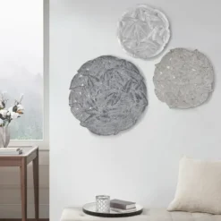 Wall Plaques-Kirkland's Home Madison Park Iron Feathers Wall Plaques, Set Of 3 Silver/Gray