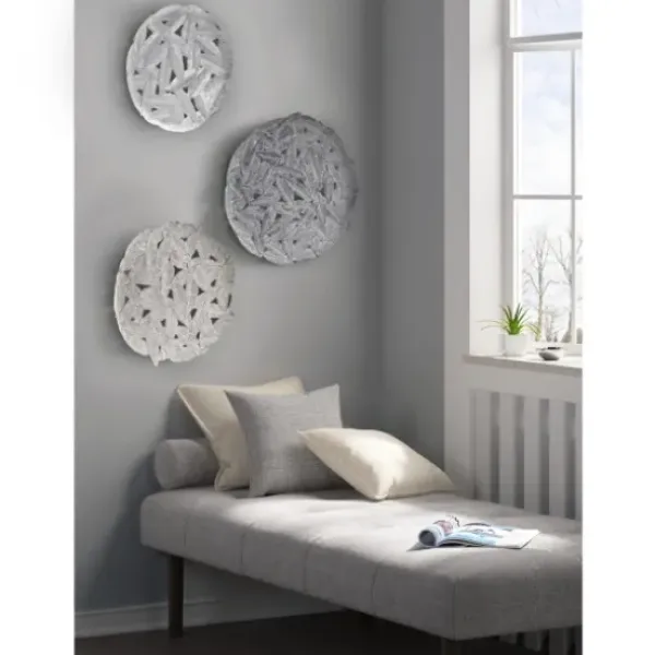 Wall Plaques-Kirkland's Home Madison Park Iron Feathers Wall Plaques, Set Of 3 Silver/Gray