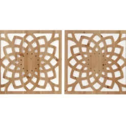 Wall Plaques-Kirkland's Home Madison Park Wood Lotus Wall Plaques, Set Of 2 Brown/White