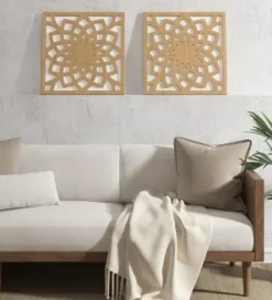 Wall Plaques-Kirkland's Home Madison Park Wood Lotus Wall Plaques, Set Of 2 Brown/White