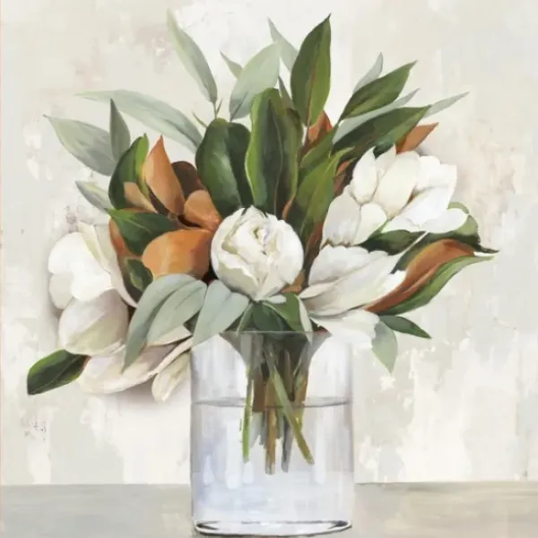 Canvas Art-Kirkland's Home Magnolia Bouquet Framed Canvas Art Print Ivory/Green