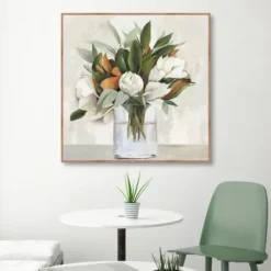 Canvas Art-Kirkland's Home Magnolia Bouquet Framed Canvas Art Print Ivory/Green