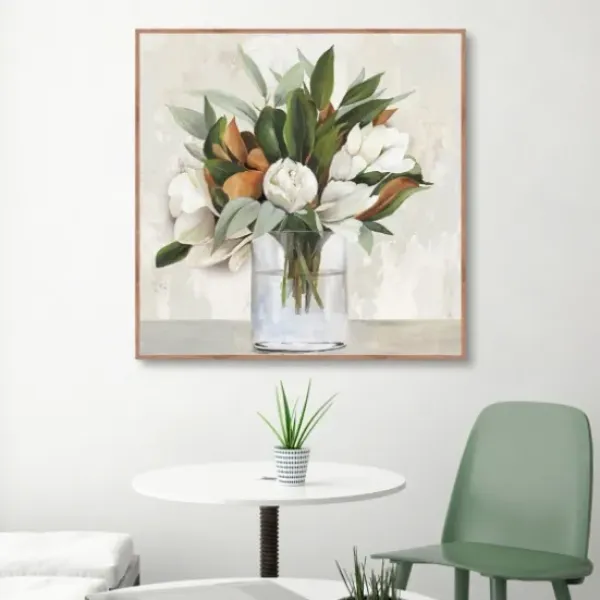 Canvas Art-Kirkland's Home Magnolia Bouquet Framed Canvas Art Print Ivory/Green