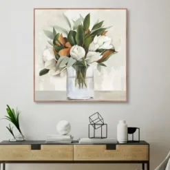 Canvas Art-Kirkland's Home Magnolia Bouquet Framed Canvas Art Print Ivory/Green