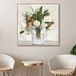 Canvas Art-Kirkland's Home Magnolia Bouquet Framed Canvas Art Print Ivory/Green