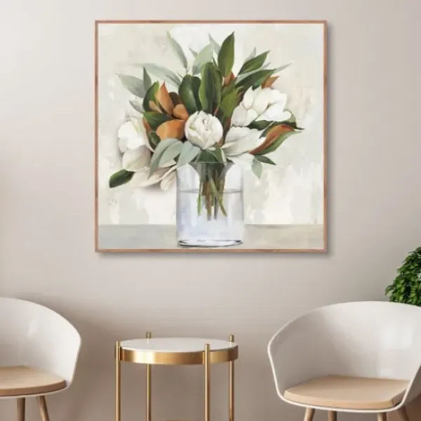 Canvas Art-Kirkland's Home Magnolia Bouquet Framed Canvas Art Print Ivory/Green