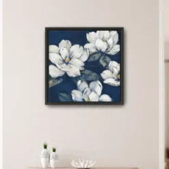 Framed Art-Kirkland's Home Magnolias Indigo Framed Giclee Canvas Art Print White/Blue/Yellow