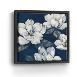 Framed Art-Kirkland's Home Magnolias Indigo Framed Giclee Canvas Art Print White/Blue/Yellow