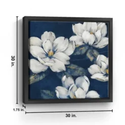 Framed Art-Kirkland's Home Magnolias Indigo Framed Giclee Canvas Art Print White/Blue/Yellow