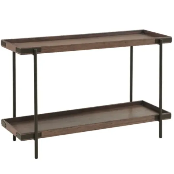 Console Tables-Kirkland's Home Mahogany Oak Wood Tray Top Console Table Brown