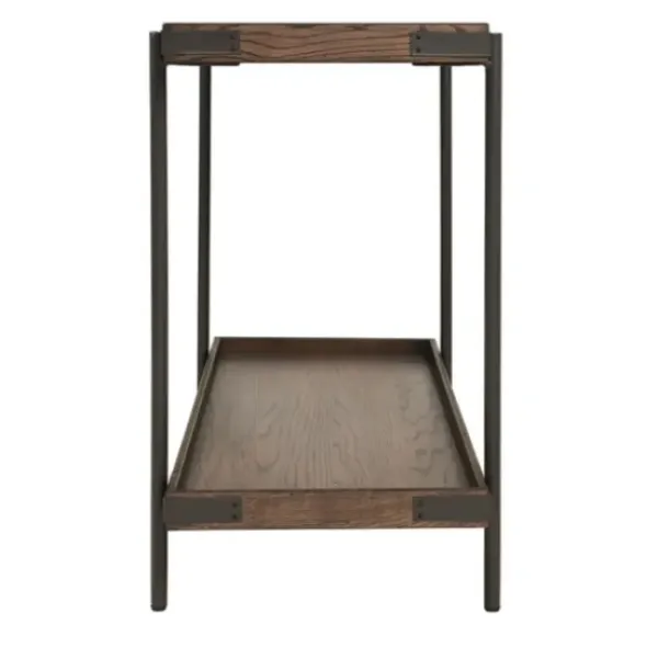 Console Tables-Kirkland's Home Mahogany Oak Wood Tray Top Console Table Brown
