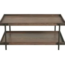 Coffee Tables-Kirkland's Home Mahogany Oak Wood Tray Top Coffee Table Brown