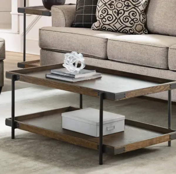 Coffee Tables-Kirkland's Home Mahogany Oak Wood Tray Top Coffee Table Brown